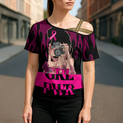 Personalised Girl Power Cross Shoulder Shirt Day Of The Girl Breast Cancer Support