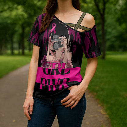 Personalised Girl Power Cross Shoulder Shirt Day Of The Girl Breast Cancer Support