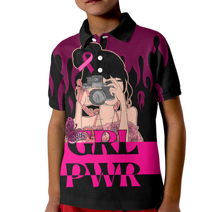 Personalised Girl Power Kid Polo Shirt Day Of The Girl Breast Cancer Support
