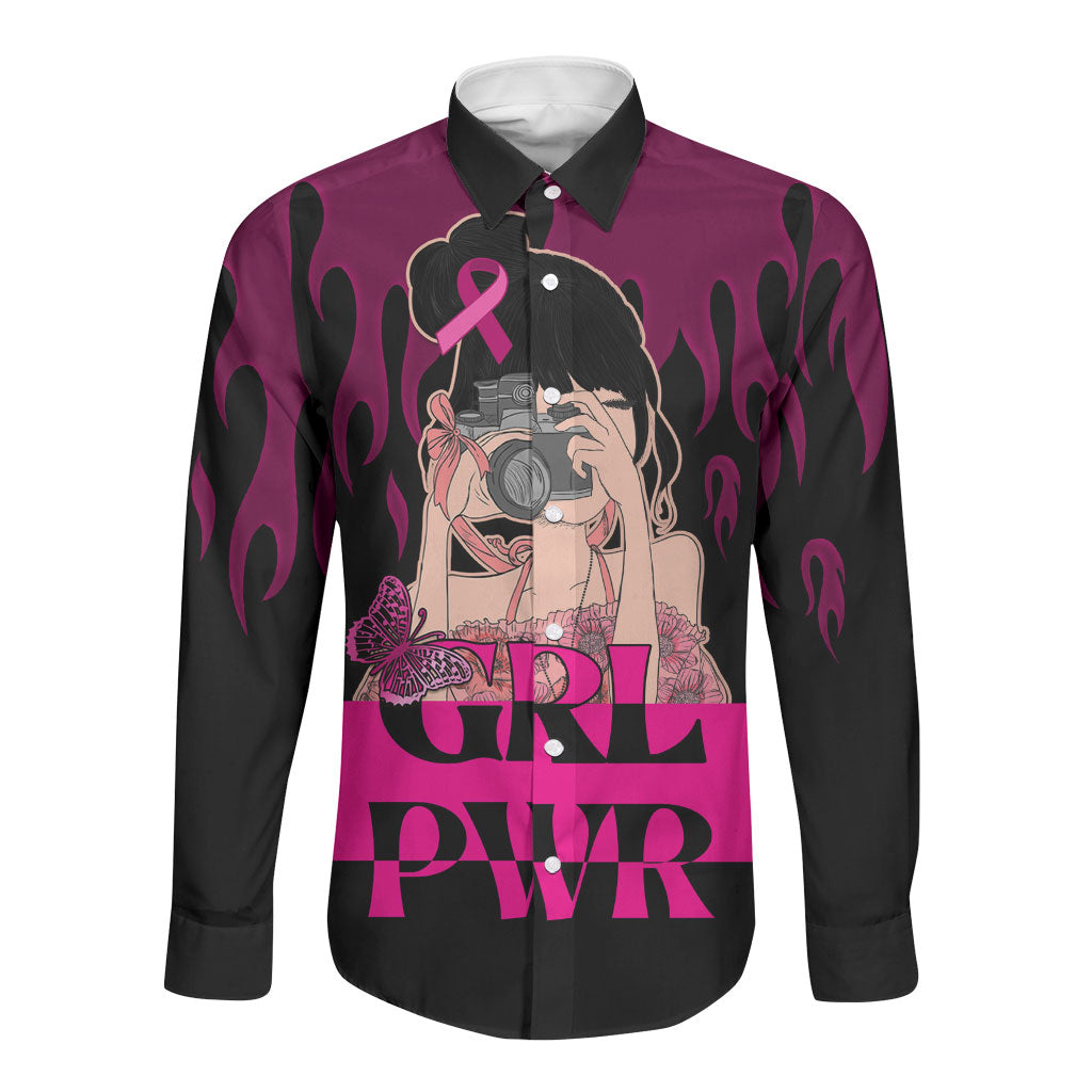 Personalised Girl Power Long Sleeve Button Shirt Day Of The Girl Breast Cancer Support