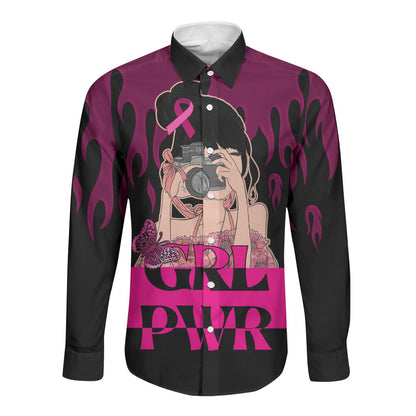 Personalised Girl Power Long Sleeve Button Shirt Day Of The Girl Breast Cancer Support