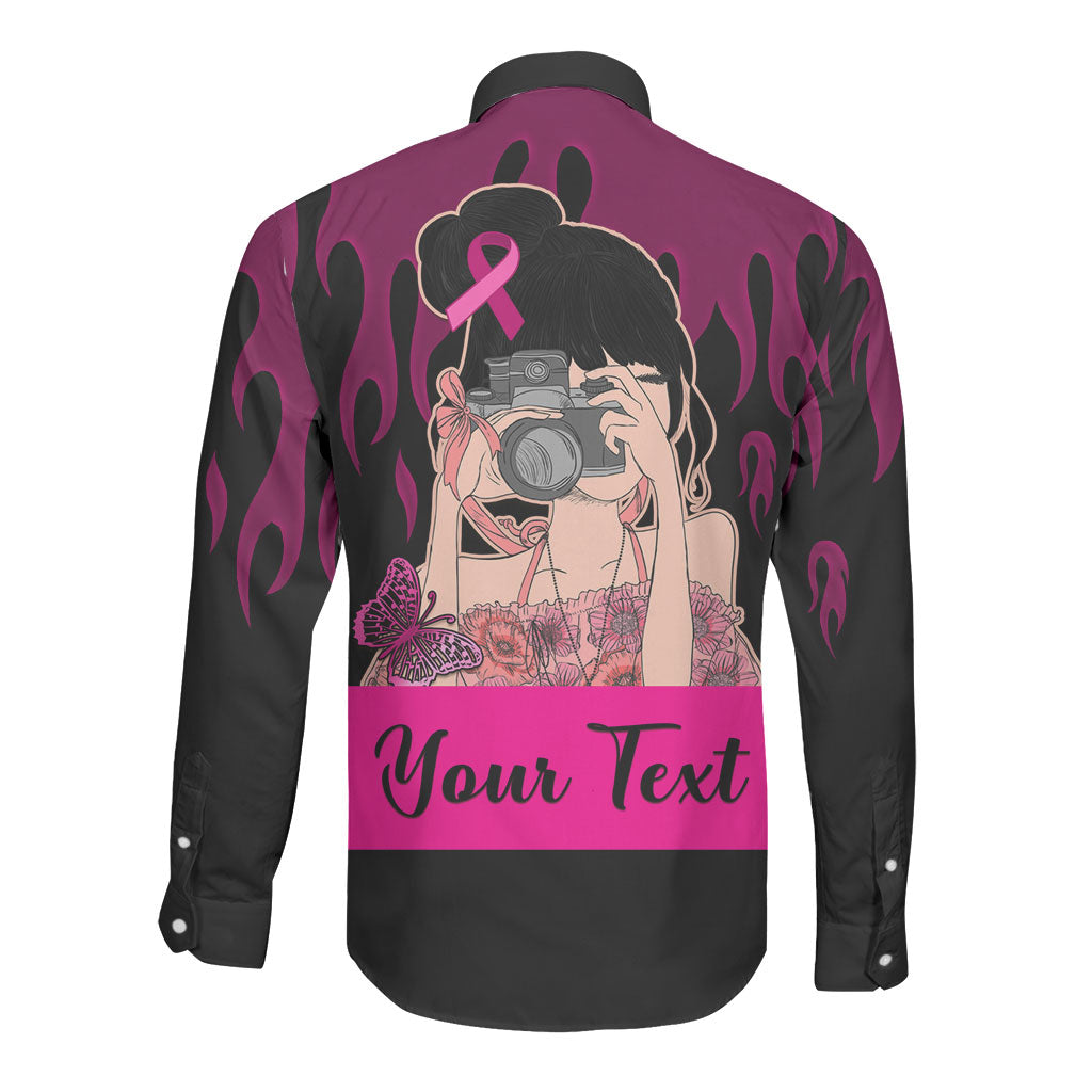 Personalised Girl Power Long Sleeve Button Shirt Day Of The Girl Breast Cancer Support
