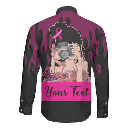 Personalised Girl Power Long Sleeve Button Shirt Day Of The Girl Breast Cancer Support