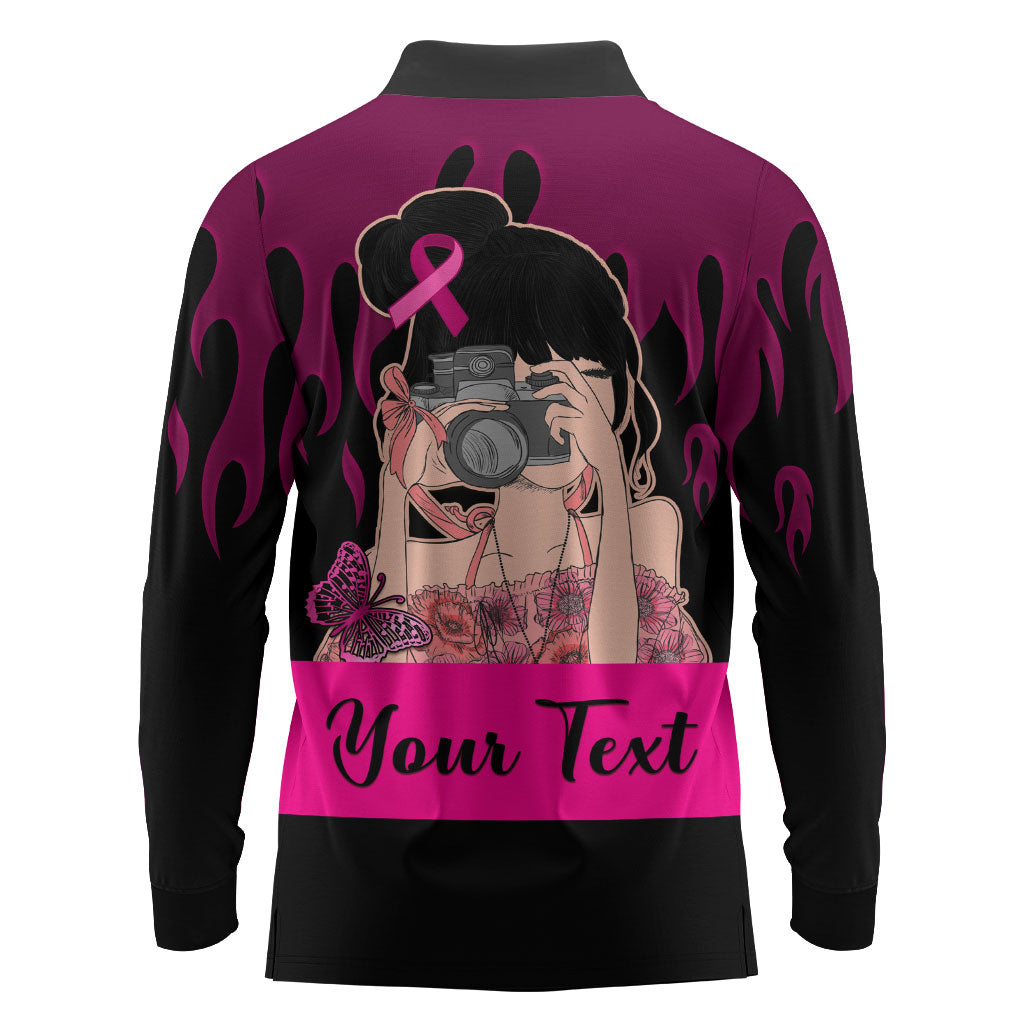 Personalised Girl Power Long Sleeve Polo Shirt Day Of The Girl Breast Cancer Support