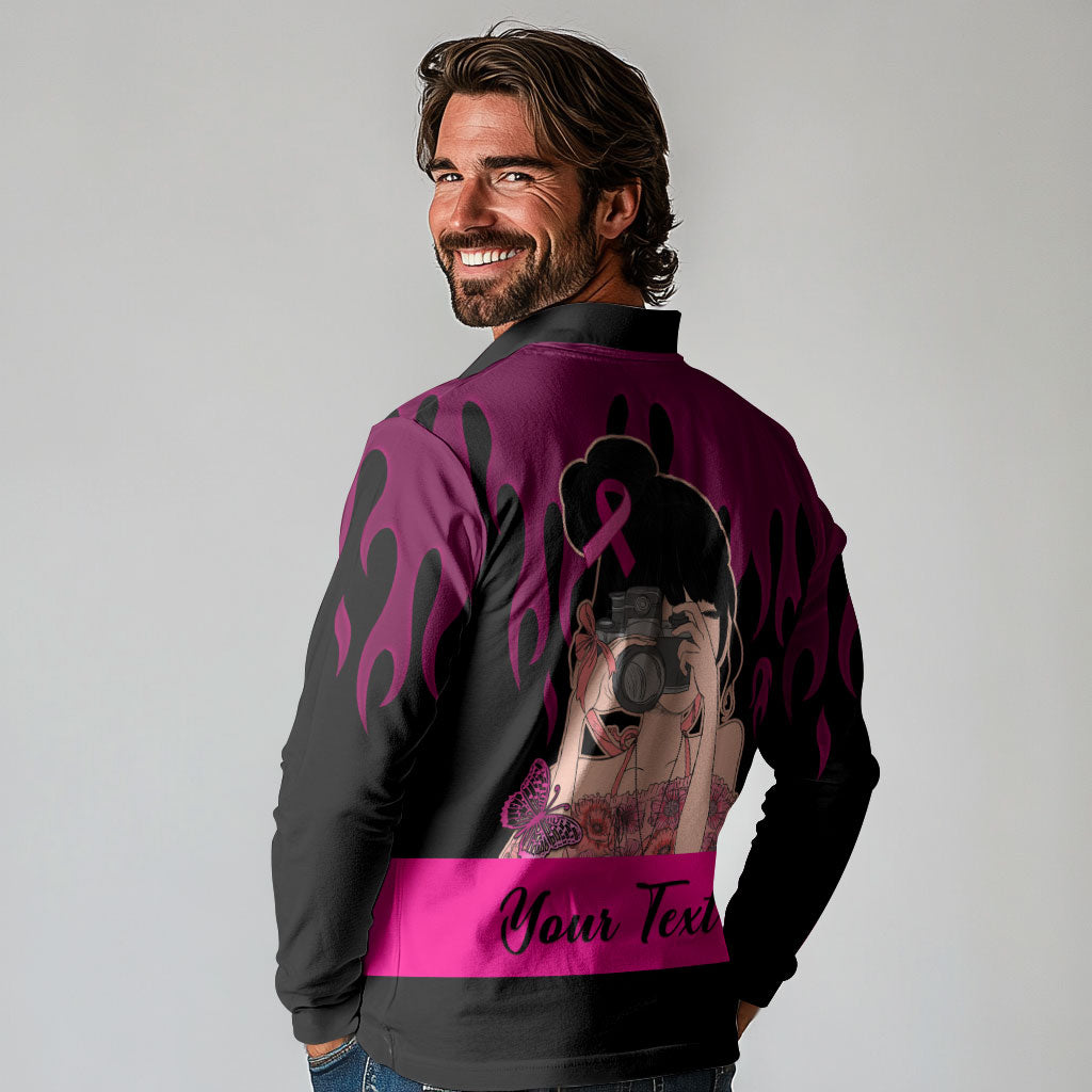 Personalised Girl Power Long Sleeve Polo Shirt Day Of The Girl Breast Cancer Support