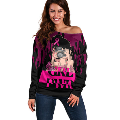 Personalised Girl Power Off Shoulder Sweater Day Of The Girl Breast Cancer Support