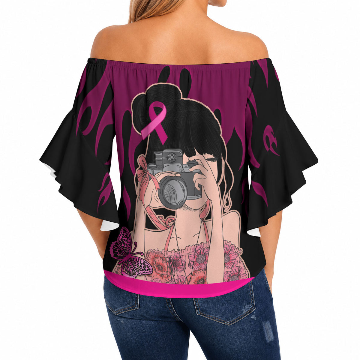 Personalised Girl Power Off Shoulder Wrap Waist Top Day Of The Girl Breast Cancer Support