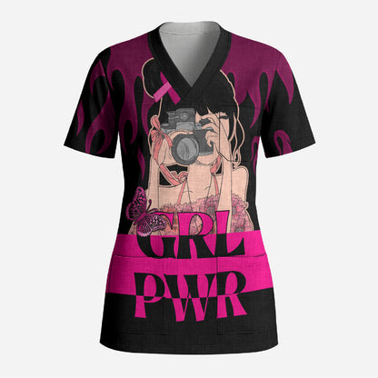 Personalised Girl Power Scrub Top Day Of The Girl Breast Cancer Support