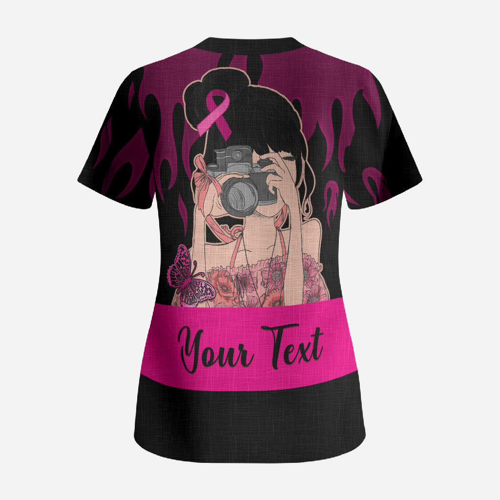 Personalised Girl Power Scrub Top Day Of The Girl Breast Cancer Support