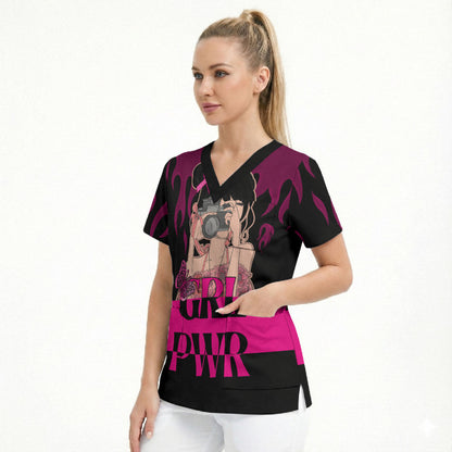 Personalised Girl Power Scrub Top Day Of The Girl Breast Cancer Support