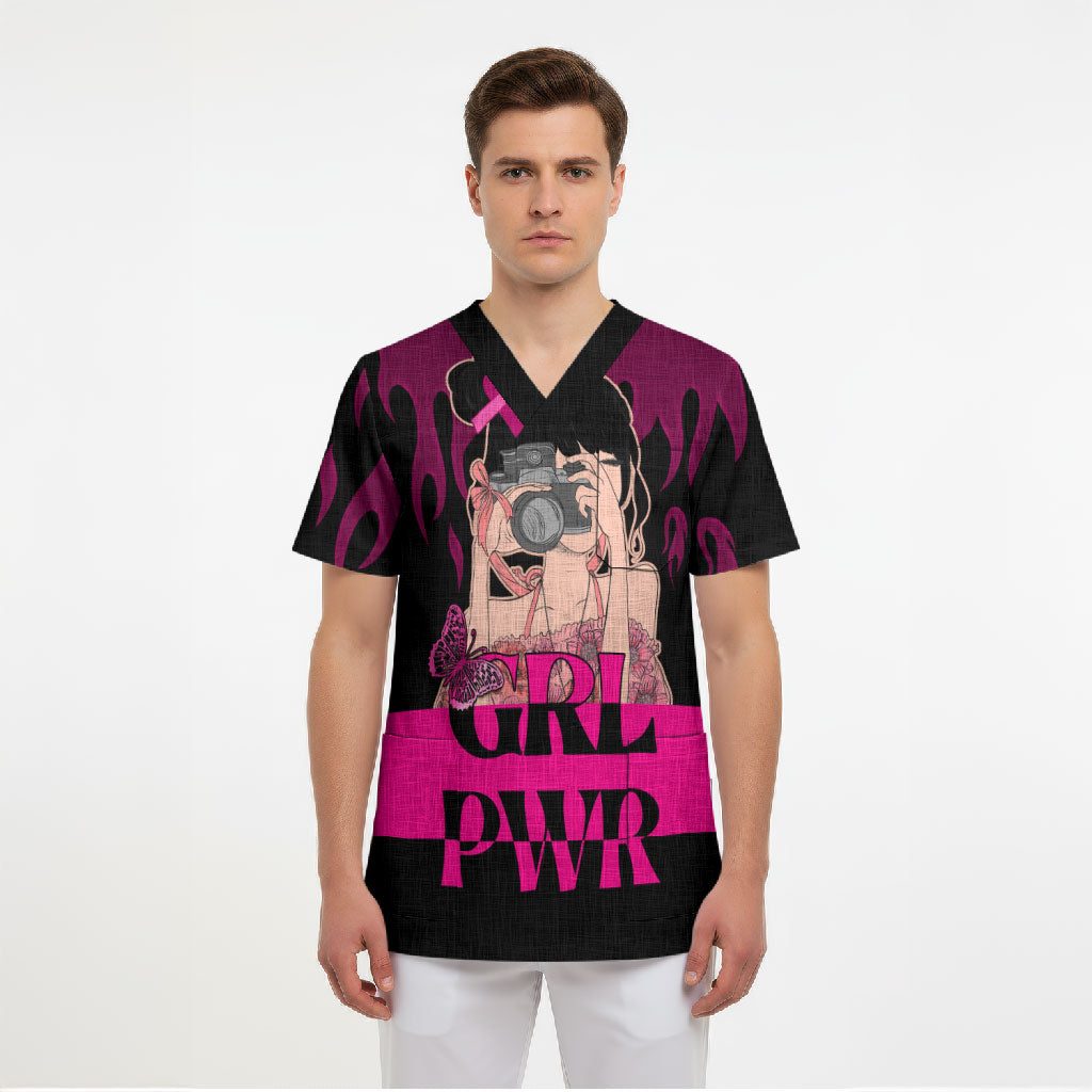 Personalised Girl Power Scrub Top Day Of The Girl Breast Cancer Support