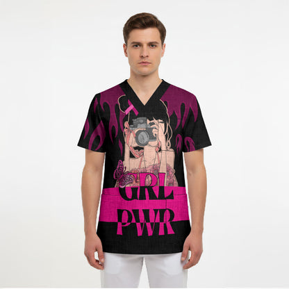 Personalised Girl Power Scrub Top Day Of The Girl Breast Cancer Support