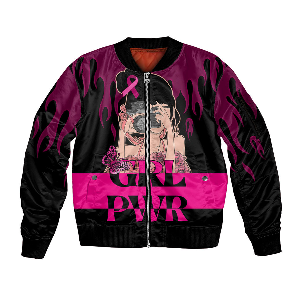 Personalised Girl Power Sleeve Zip Bomber Jacket Day Of The Girl Breast Cancer Support