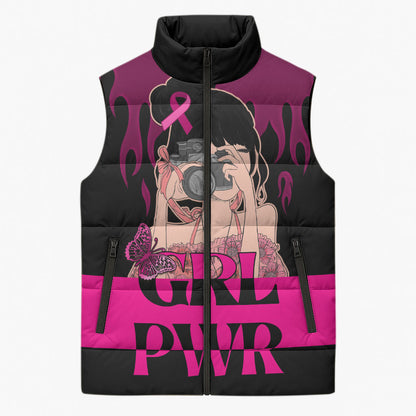 Personalised Girl Power Sleeveless Puffer Jacket Day Of The Girl Breast Cancer Support