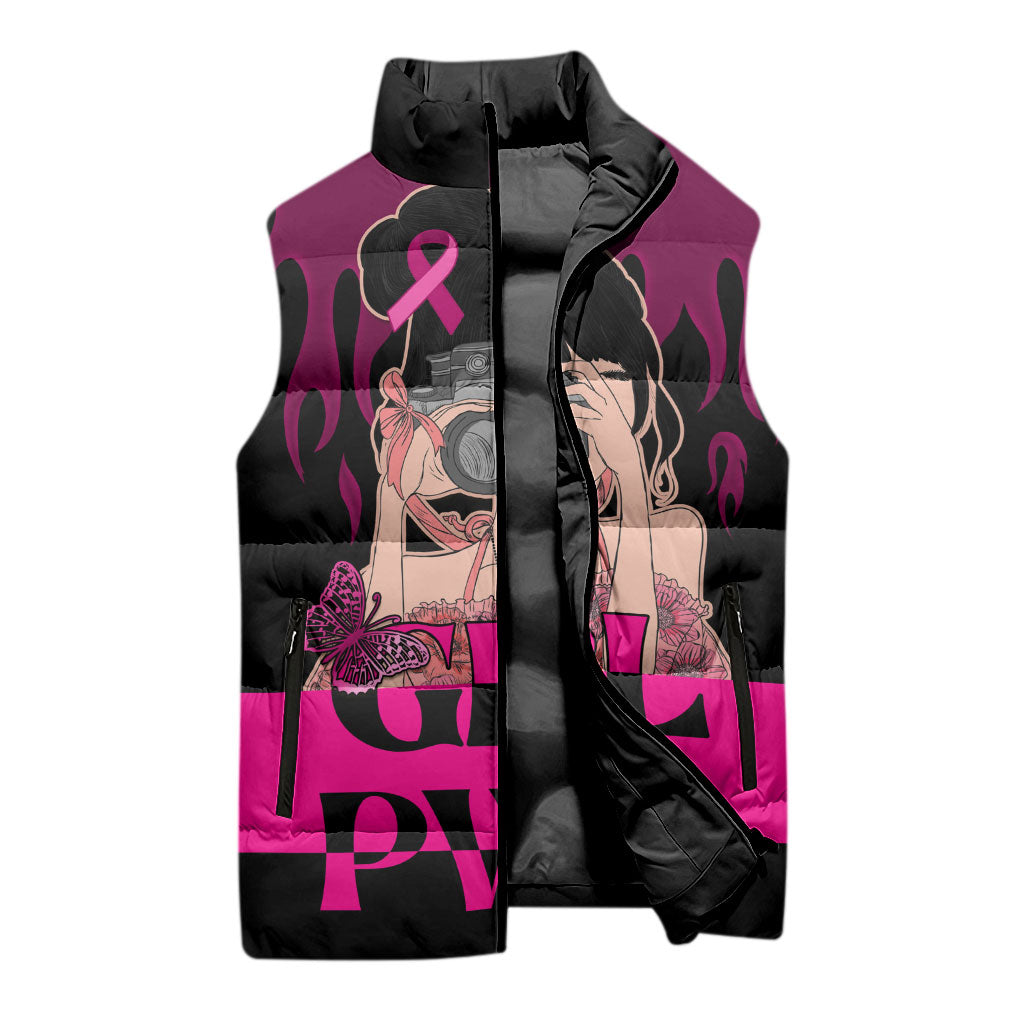 Personalised Girl Power Sleeveless Puffer Jacket Day Of The Girl Breast Cancer Support