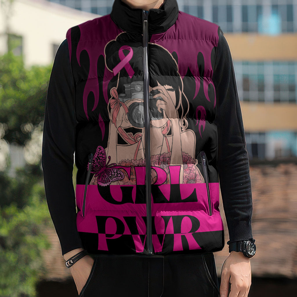 Personalised Girl Power Sleeveless Puffer Jacket Day Of The Girl Breast Cancer Support