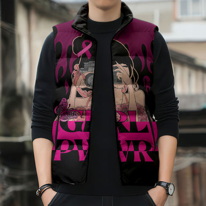 Personalised Girl Power Sleeveless Puffer Jacket Day Of The Girl Breast Cancer Support