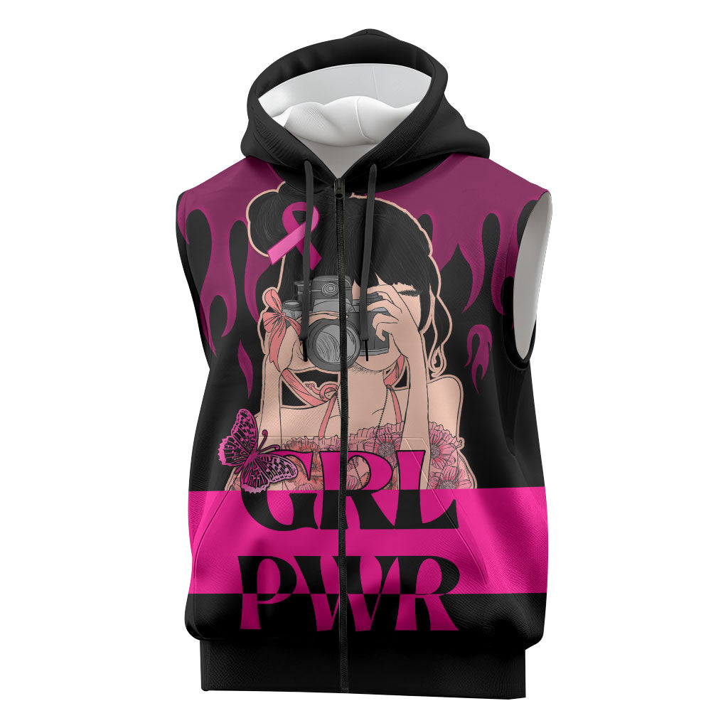 Personalised Girl Power Sleeveless Zip Hoodie Day Of The Girl Breast Cancer Support