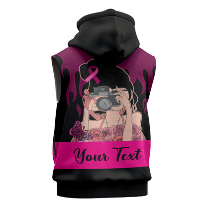 Personalised Girl Power Sleeveless Zip Hoodie Day Of The Girl Breast Cancer Support