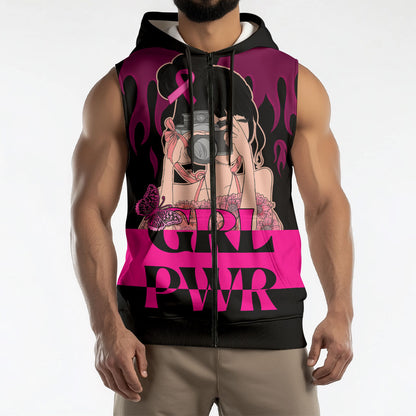 Personalised Girl Power Sleeveless Zip Hoodie Day Of The Girl Breast Cancer Support