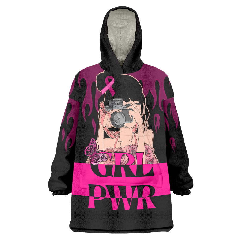 Personalised Girl Power Wearable Blanket Hoodie Day Of The Girl Breast Cancer Support
