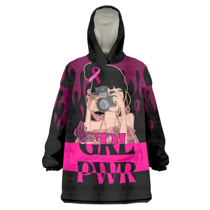 Personalised Girl Power Wearable Blanket Hoodie Day Of The Girl Breast Cancer Support