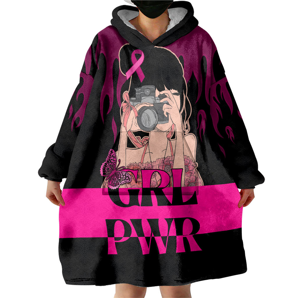 Personalised Girl Power Wearable Blanket Hoodie Day Of The Girl Breast Cancer Support