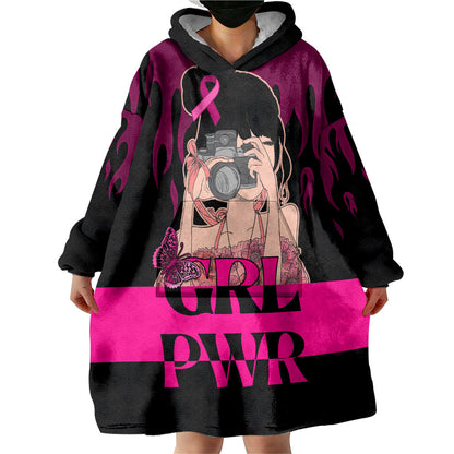 Personalised Girl Power Wearable Blanket Hoodie Day Of The Girl Breast Cancer Support