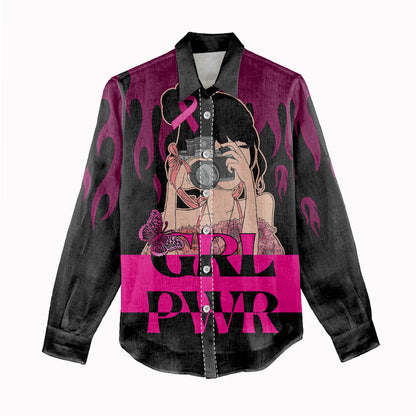 Personalised Girl Power Women Casual Shirt Day Of The Girl Breast Cancer Support