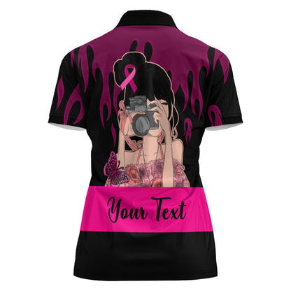 Personalised Girl Power Women Polo Shirt Day Of The Girl Breast Cancer Support