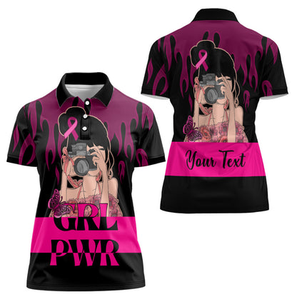 Personalised Girl Power Women Polo Shirt Day Of The Girl Breast Cancer Support