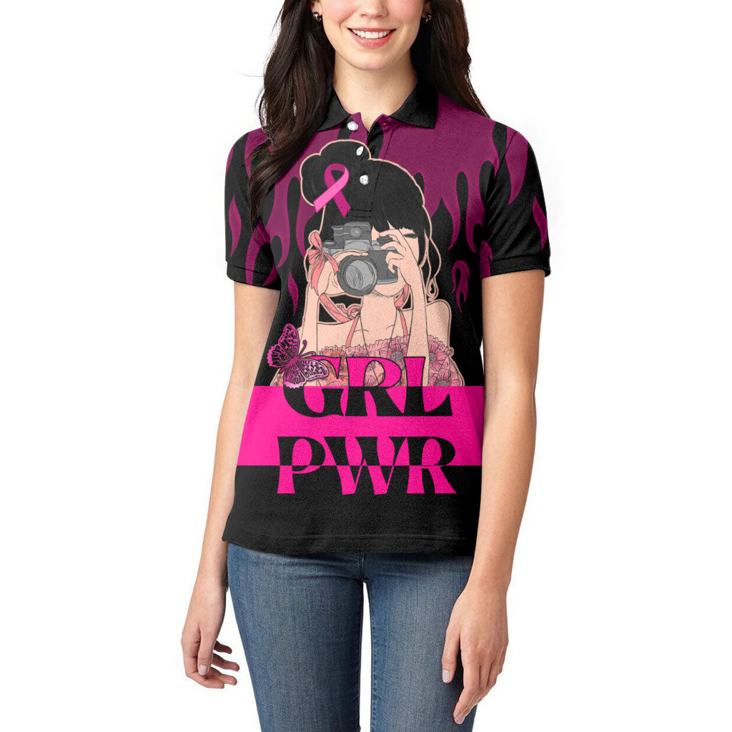 Personalised Girl Power Women Polo Shirt Day Of The Girl Breast Cancer Support