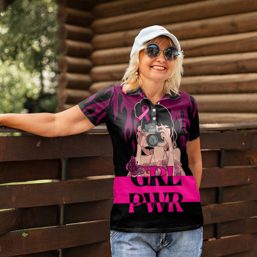 Personalised Girl Power Women Polo Shirt Day Of The Girl Breast Cancer Support