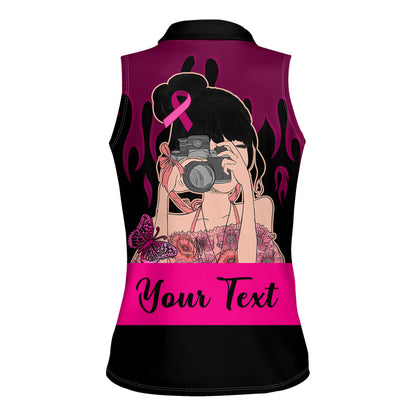 Personalised Girl Power Women Sleeveless Polo Shirt Day Of The Girl Breast Cancer Support