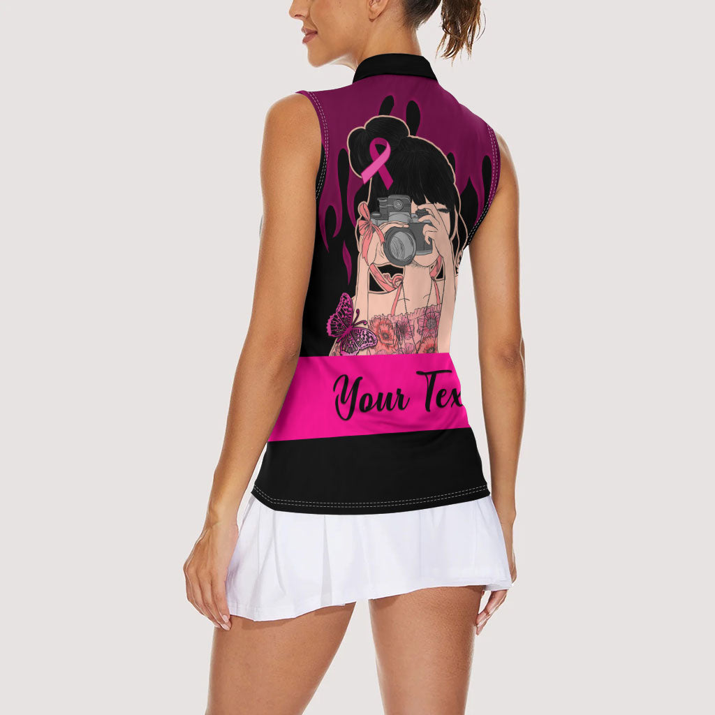 Personalised Girl Power Women Sleeveless Polo Shirt Day Of The Girl Breast Cancer Support
