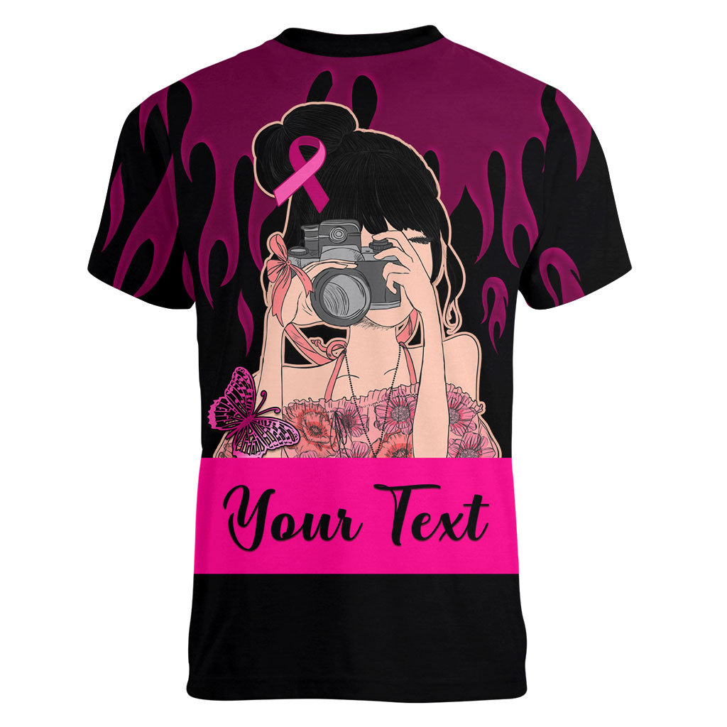 Personalised Girl Power Women V-Neck T-Shirt Day Of The Girl Breast Cancer Support
