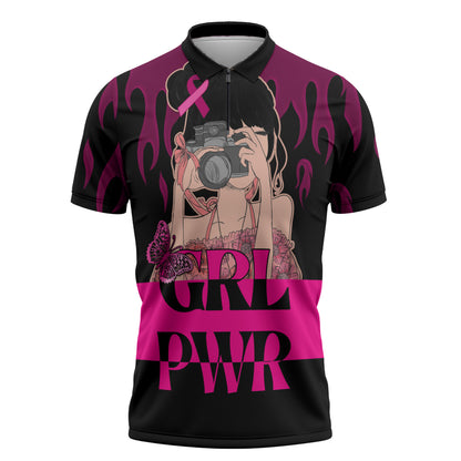Personalised Girl Power Zipper Polo Shirt Day Of The Girl Breast Cancer Support
