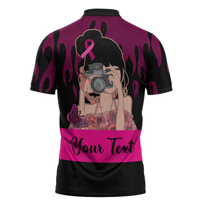 Personalised Girl Power Zipper Polo Shirt Day Of The Girl Breast Cancer Support