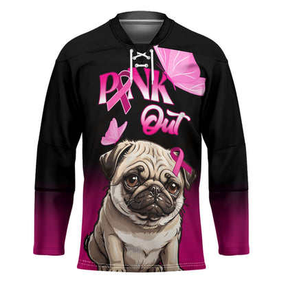 Personalised Pink Out Hockey Jersey Pug Dog Breast Cancer Support