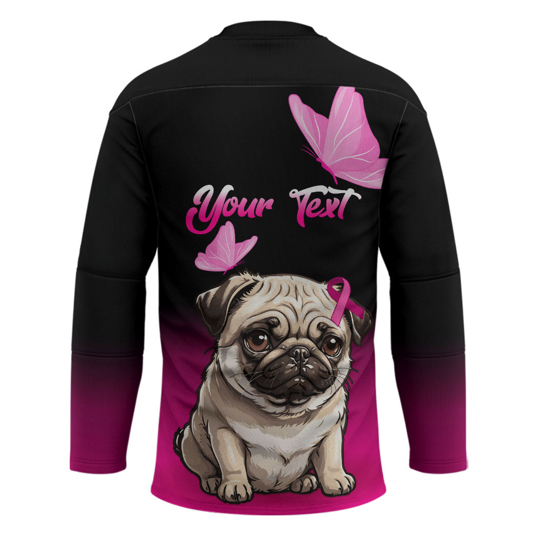Personalised Pink Out Hockey Jersey Pug Dog Breast Cancer Support