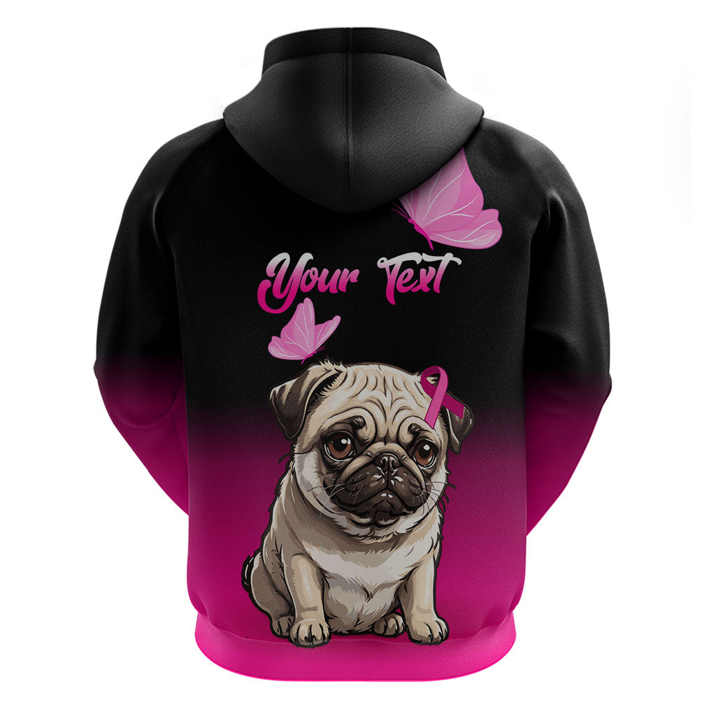 Personalised Pink Out Hoodie Pug Dog Breast Cancer Support