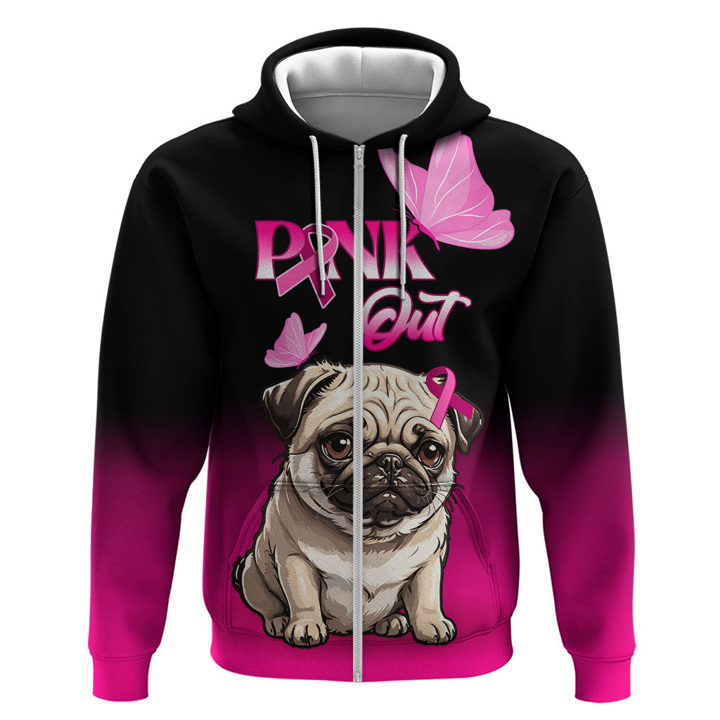 Personalised Pink Out Hoodie Pug Dog Breast Cancer Support