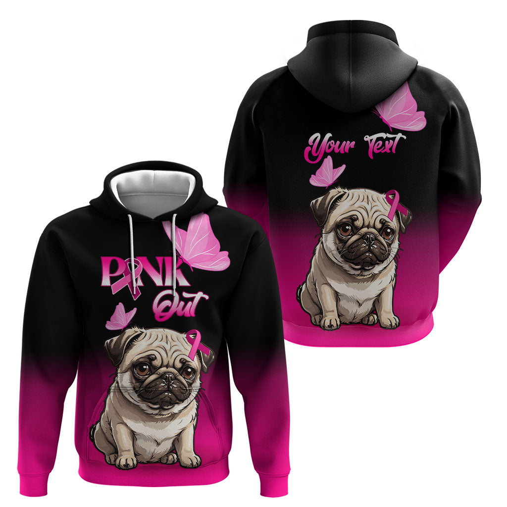 Personalised Pink Out Hoodie Pug Dog Breast Cancer Support