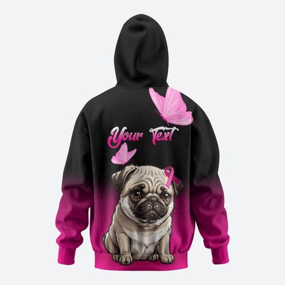 Personalised Pink Out Hoodie Pug Dog Breast Cancer Support