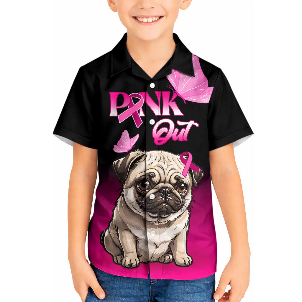 Personalised Pink Out Kid Hawaiian Shirt Pug Dog Breast Cancer Support