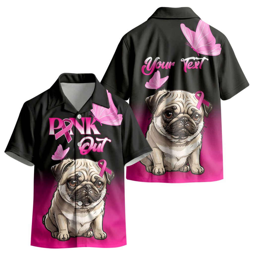 Personalised Pink Out Kid Hawaiian Shirt Pug Dog Breast Cancer Support