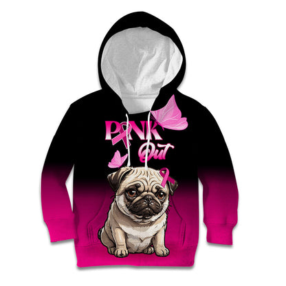 Personalised Pink Out Kid Hoodie Pug Dog Breast Cancer Support