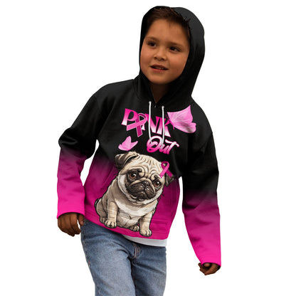 Personalised Pink Out Kid Hoodie Pug Dog Breast Cancer Support