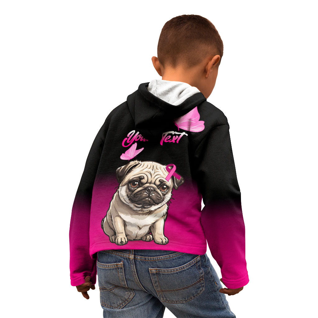 Personalised Pink Out Kid Hoodie Pug Dog Breast Cancer Support