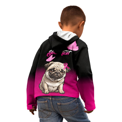 Personalised Pink Out Kid Hoodie Pug Dog Breast Cancer Support